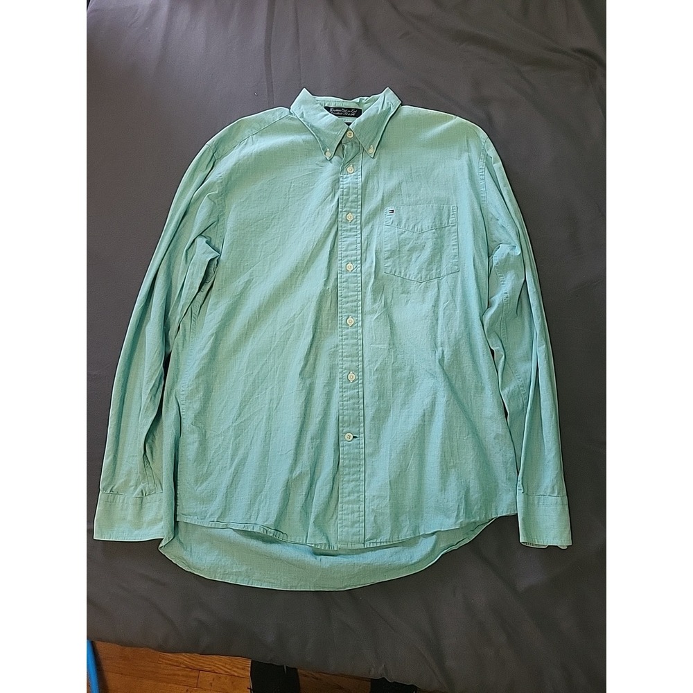 Tommy Hilfiger Long Sleeve Teal Blue Dress Shirt Mens Large